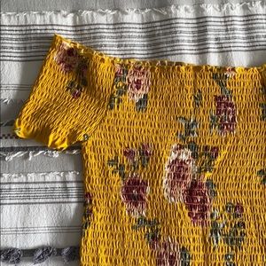 Yellow Off Shoulder Scrunch Top